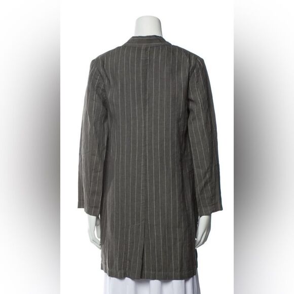 120% lino Striped Gray open front linen Cardigan, L - Picture 3 of 12